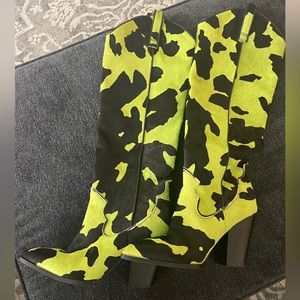 Steve Madden neon green and black cowhide boots